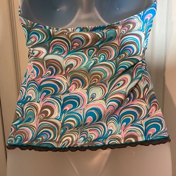 Free Country Womens Tankini Swim Top Halter Tie Multicolor Swirl Pattern Medium - Picture 13 of 16